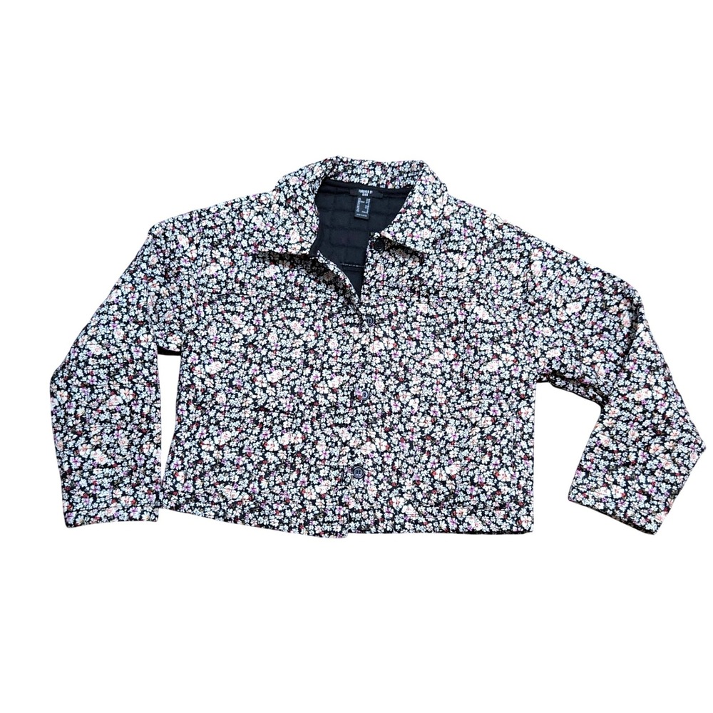 Forever 21 Kids Floral Quilted Cropped Jacket Black Multi Size 9/10